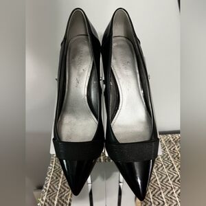 Anne Klein iFlex Black Leather Pointed To Kitten Heels Shoes Size 11 M to